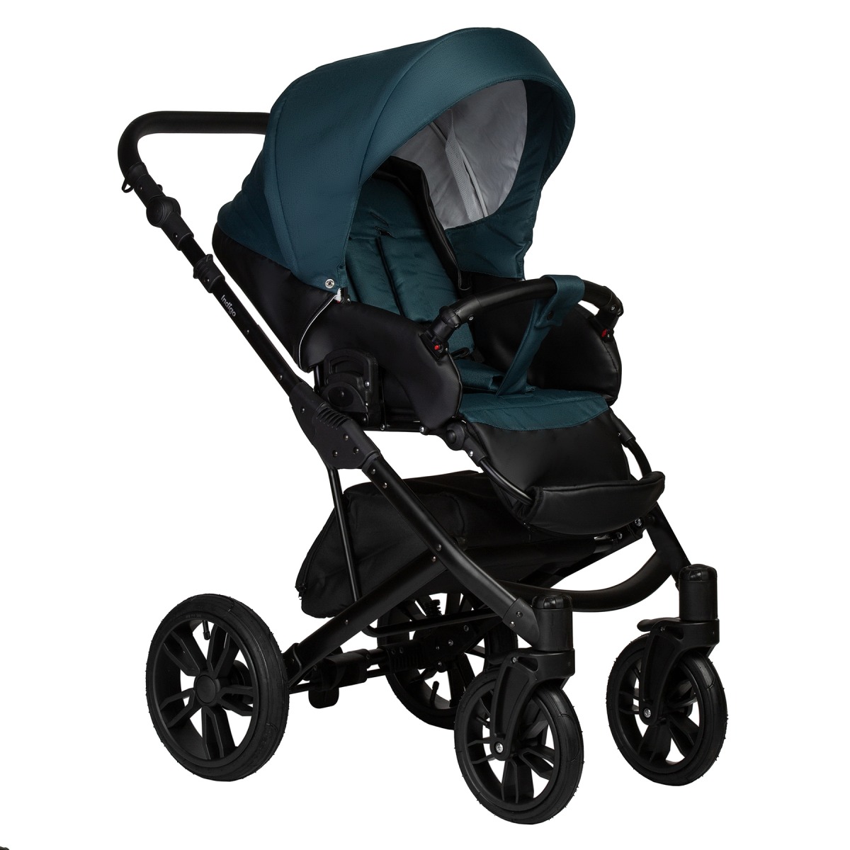 Коляска 2 в 1 Indigo Mio S, 06 (Черная кожа + Изумрудный)