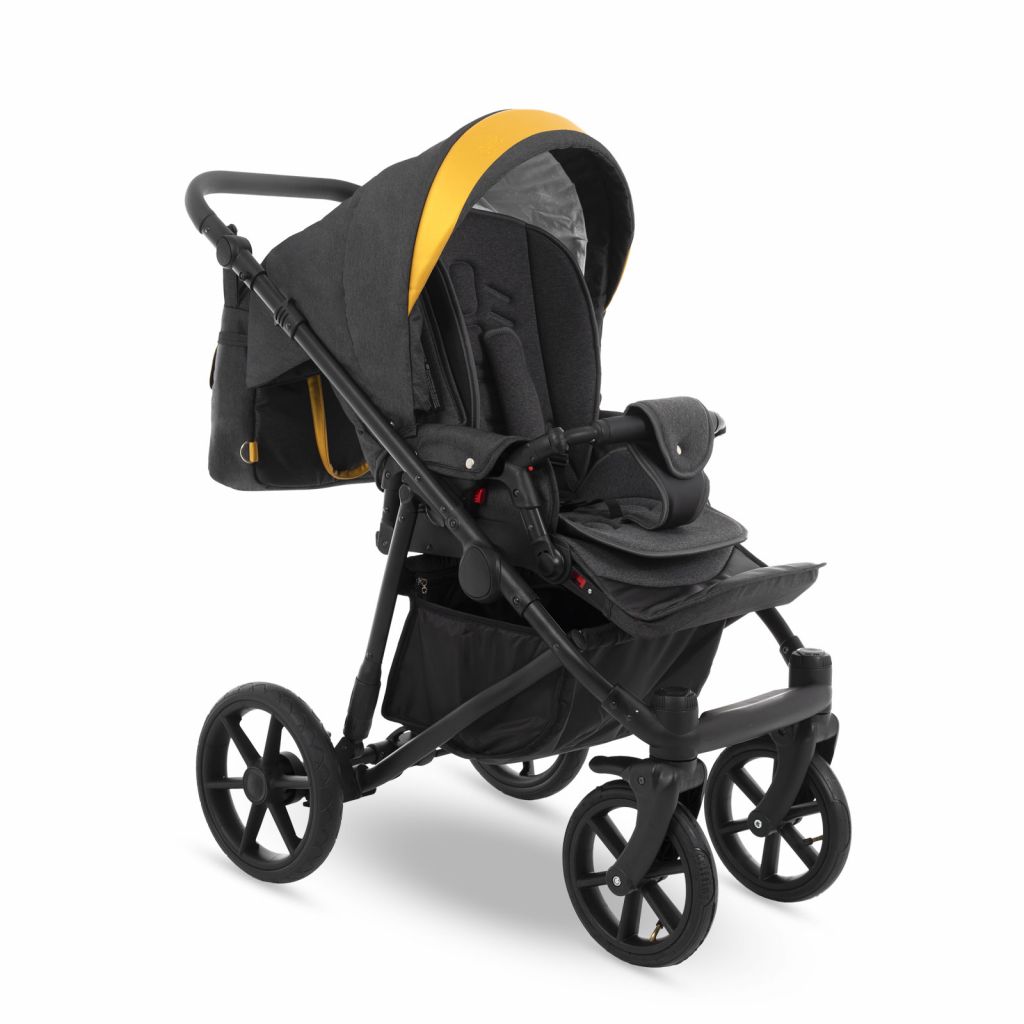 Коляска 2 в 1 Camarelo Ollio, Темно-серый меланж / Желтая эко-кожа (06)