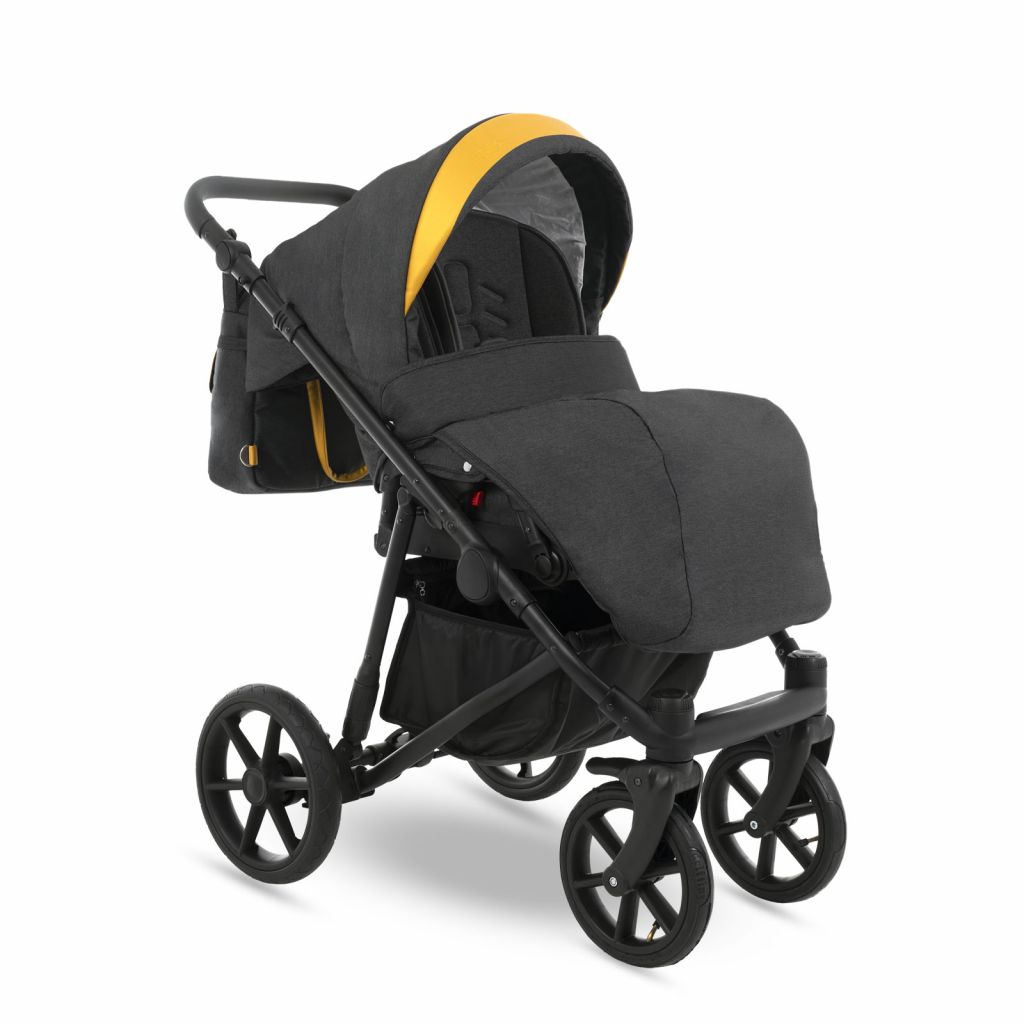 Коляска 2 в 1 Camarelo Ollio, Темно-серый меланж / Желтая эко-кожа (06)