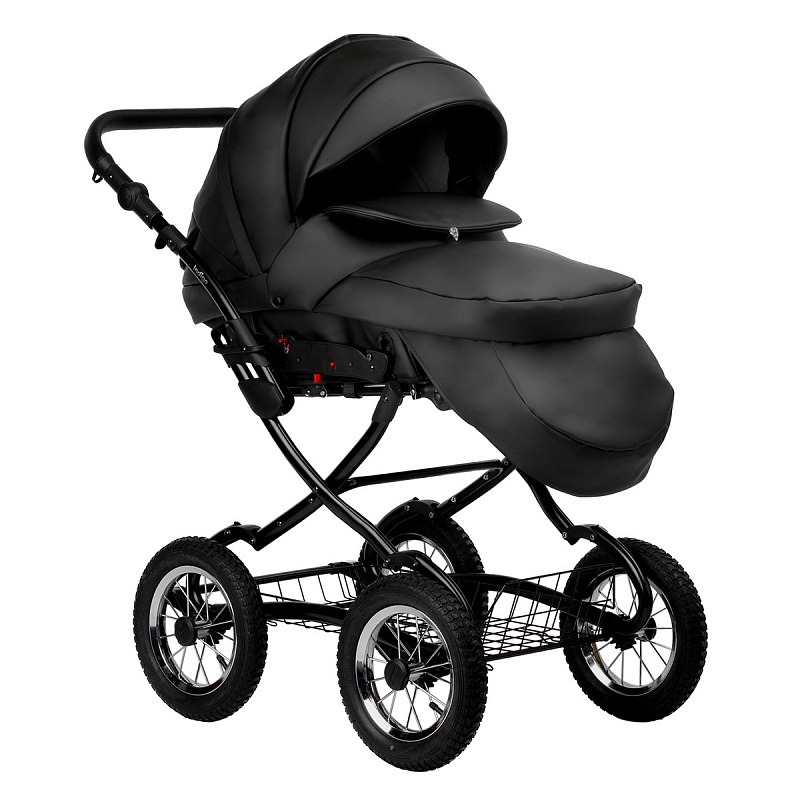 Коляска 2 в 1 Indigo Barbara Eco Classic, Be 03 (Черная кожа)