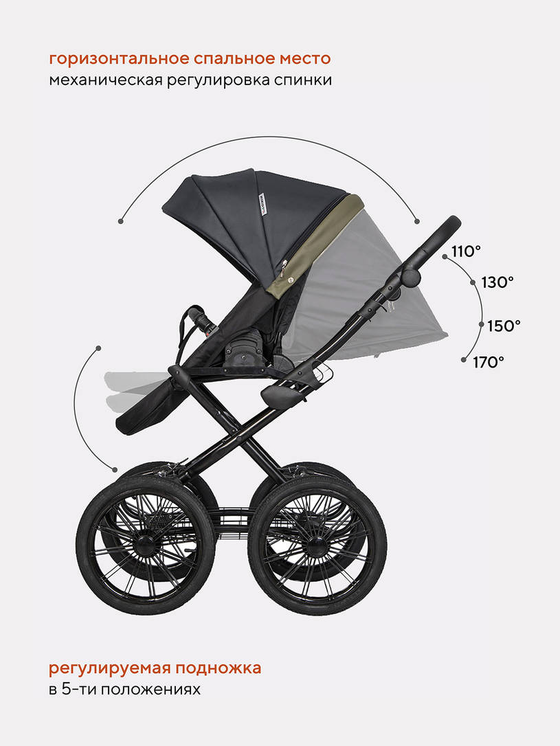 Коляска 2 в 1 Riko Basic Ozon Prestige 02 оливковый