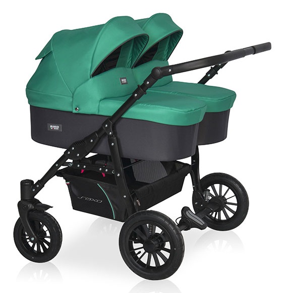 Коляска для двойни 2 в 1 Riko Basic Saxo 01 бирюзовый-чёрный