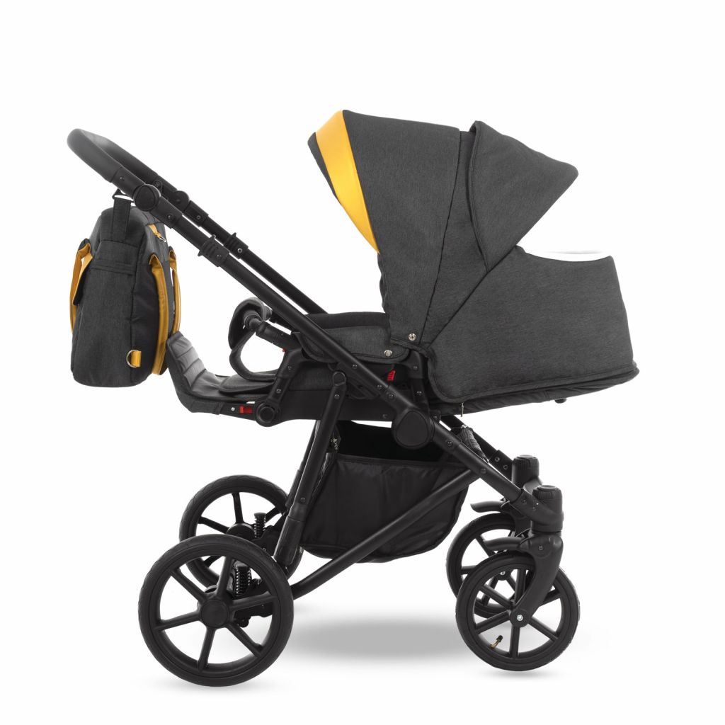 Коляска 2 в 1 Camarelo Ollio, Темно-серый меланж / Желтая эко-кожа (06)