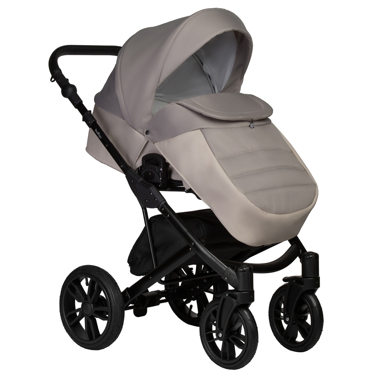 Коляска 2 в 1 Indigo Mio S, 01 (Светло-бежевая кожа + Бежевый)