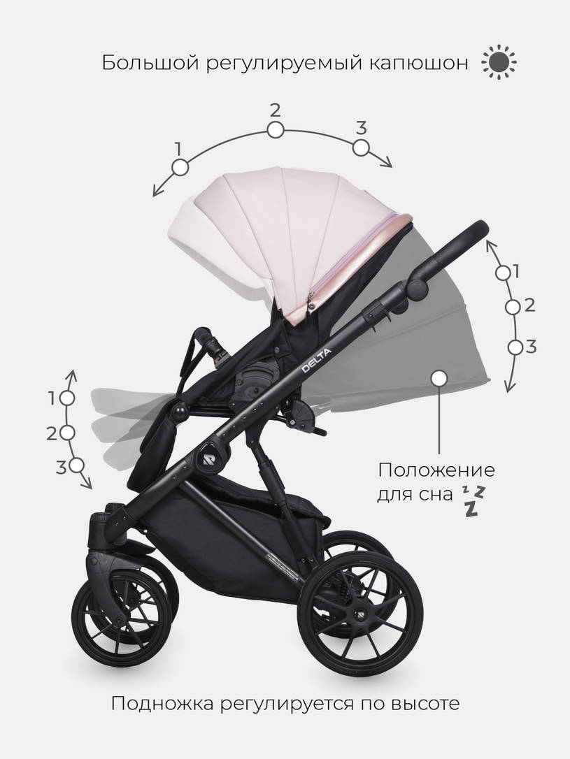 Коляска 2 в 1 RIKO BASIC DELTA ECCO 14 Rose