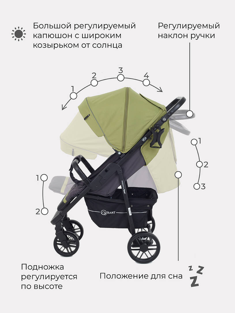 Коляска прогулочная Rant Vega Star Greek Olive. Цвет: Оливковый