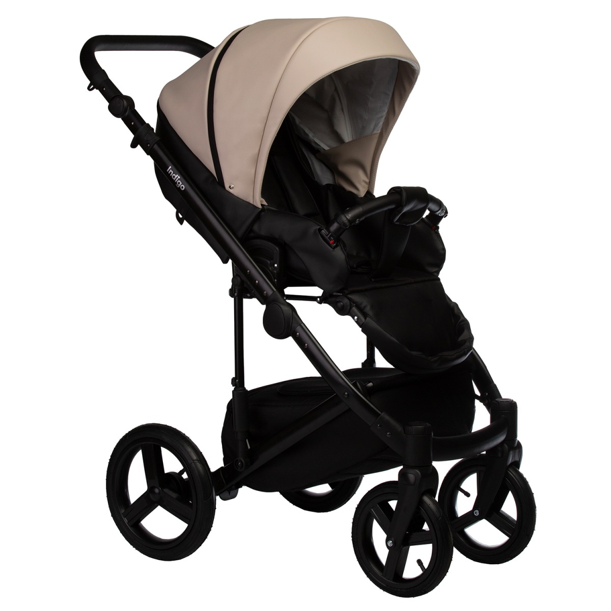 Коляска 2 в 1 Indigo Tour Eco, Te 01 (Черная кожа + Бежевая кожа)