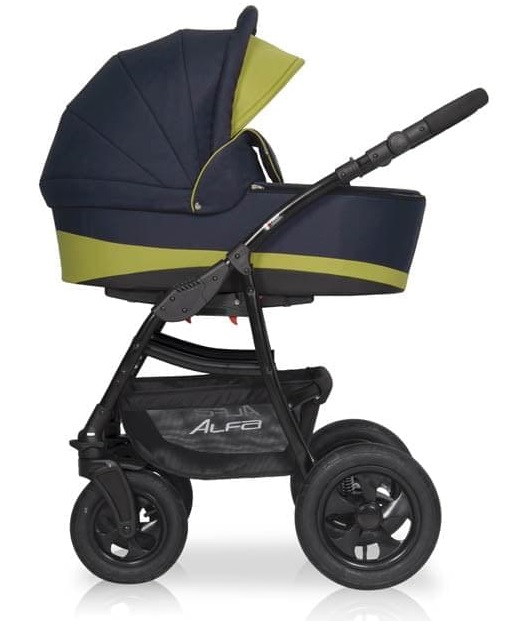 Коляска 2 в 1 Riko Basic Alfa 01 черно-салатовый
