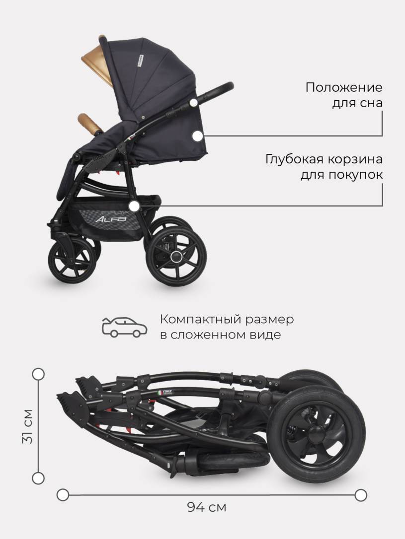 Коляска 2 в 1 Riko Basic Alfa Ecco 02 черно-золотистый