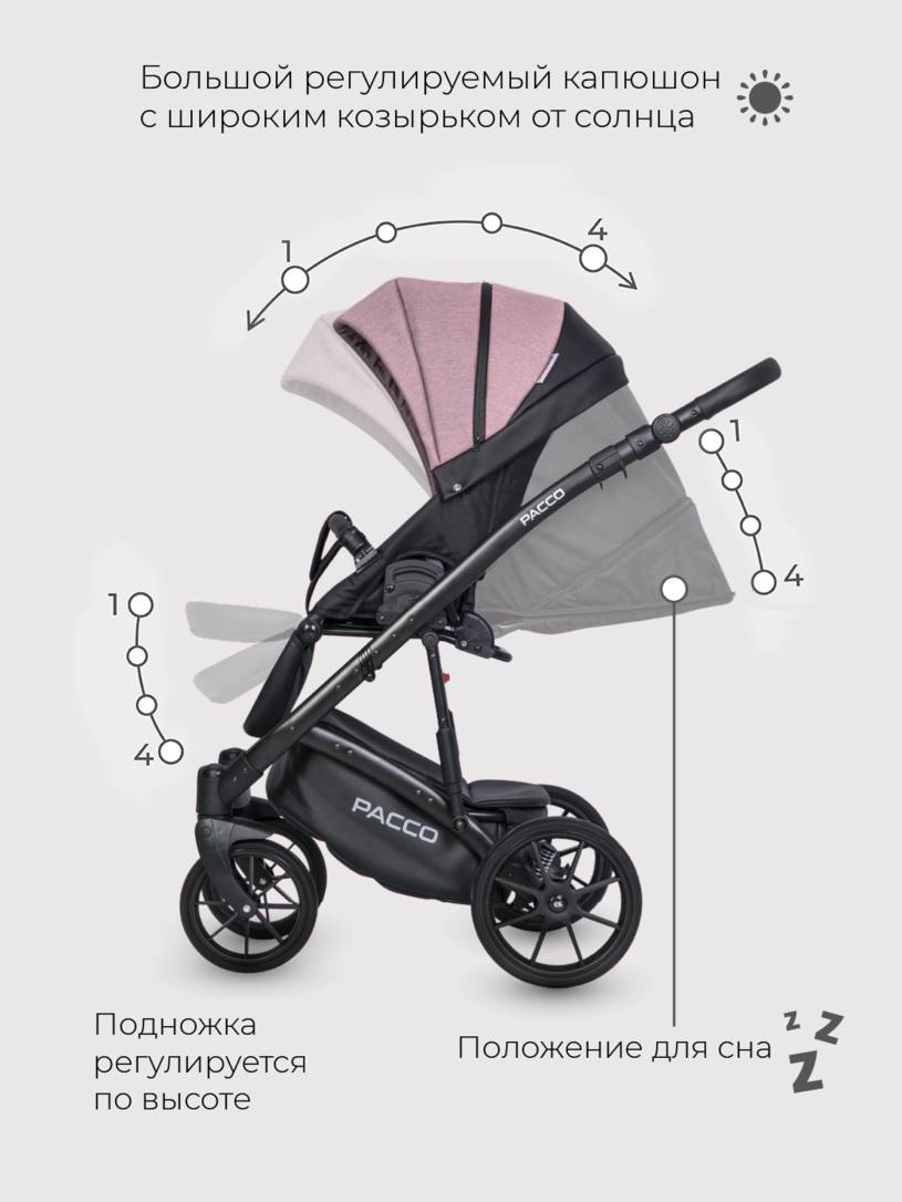 Коляска 3 в 1 Riko Basic Pacco 02 pink