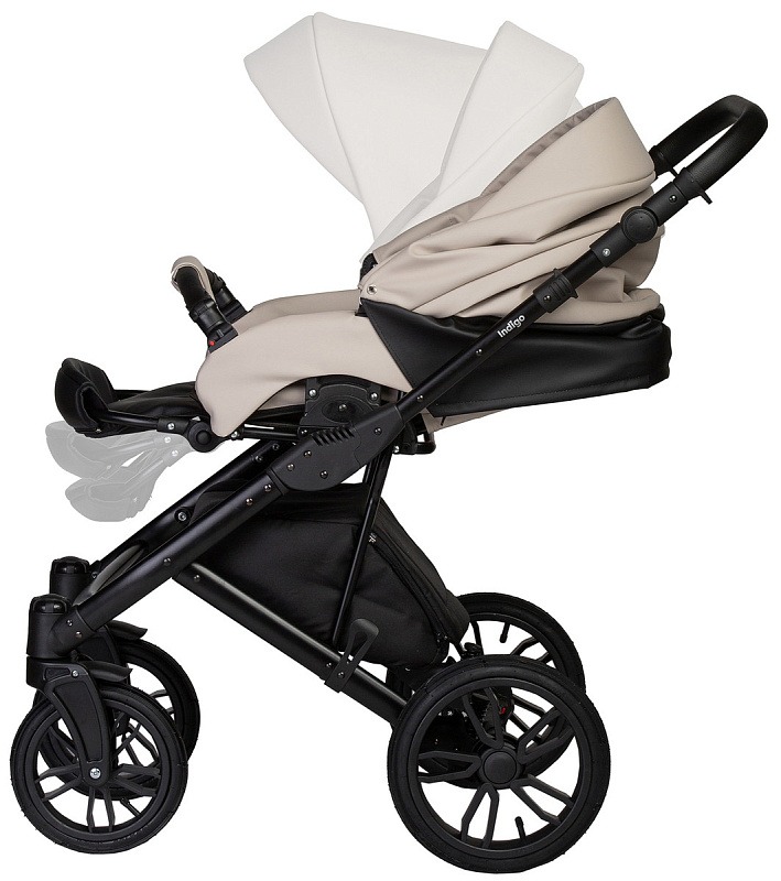 Коляска 2 в 1 Indigo Mio Eco, 04 (Черная кожа + Светло-бежевая кожа)