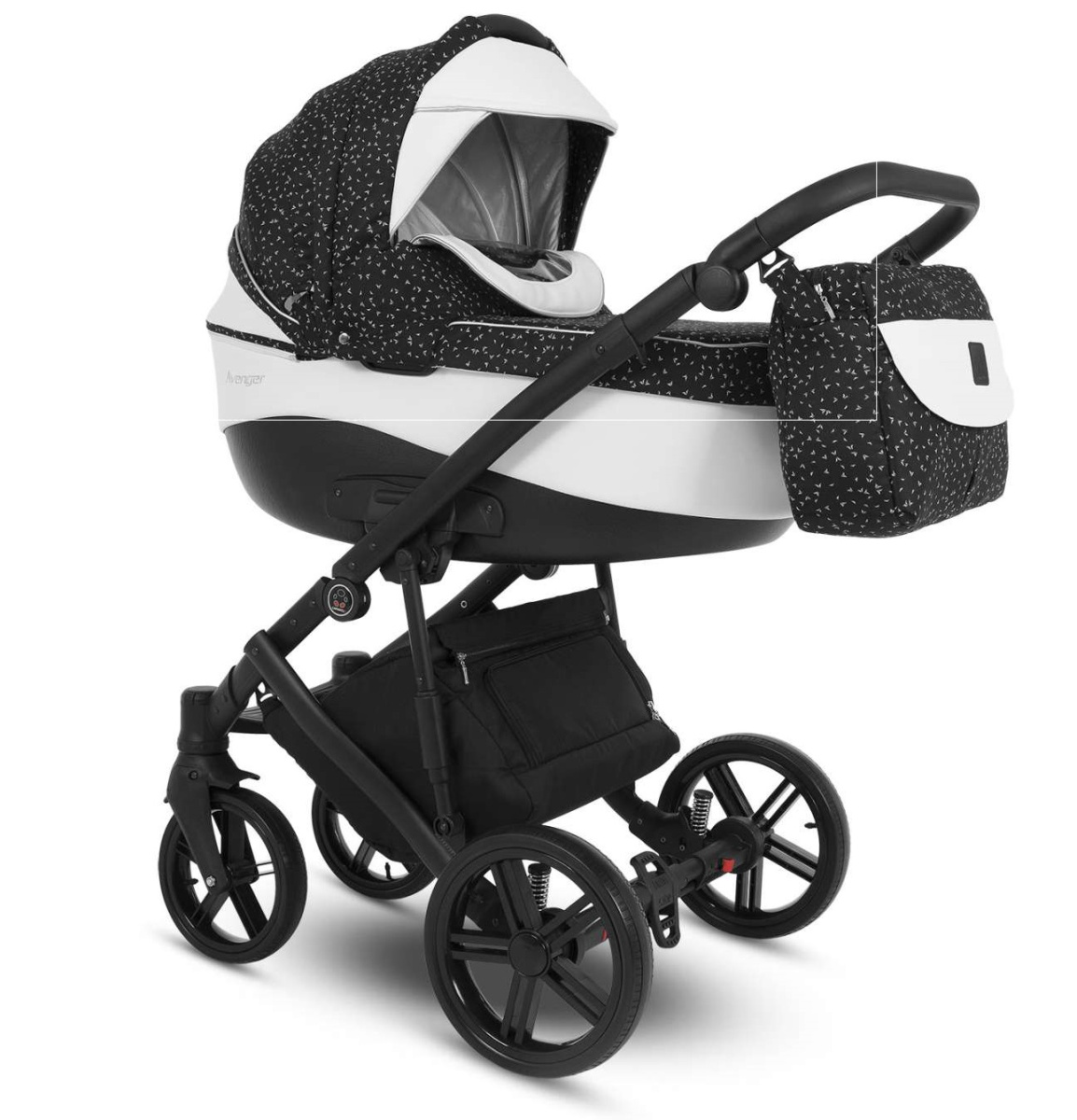 Коляска Camarelo Avenger 2 в 1черный жаккард/белая экокожа