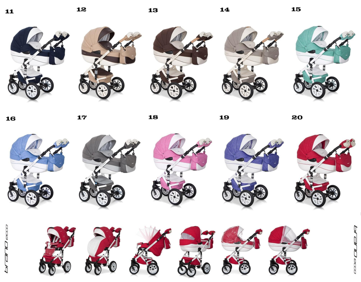 Коляска 2 в 1 Riko Bruno Ecco 15 бело-бирюзовый