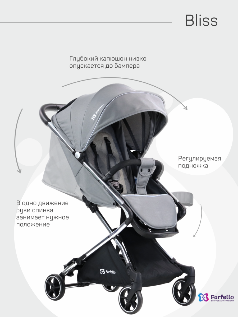 Коляска детская прогулочная Farfello Bliss (Grey/ Серый)