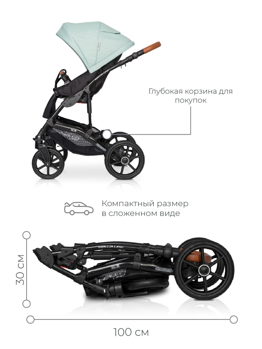 Коляска 3 в 1 Riko Basic Bella Life 02 Basil зеленый