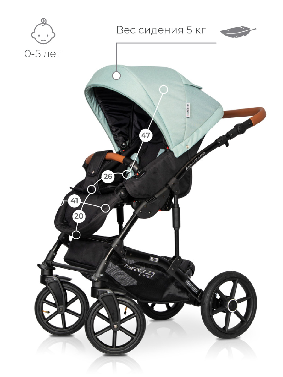 Коляска 3 в 1 Riko Basic Bella Life 02 Basil зеленый