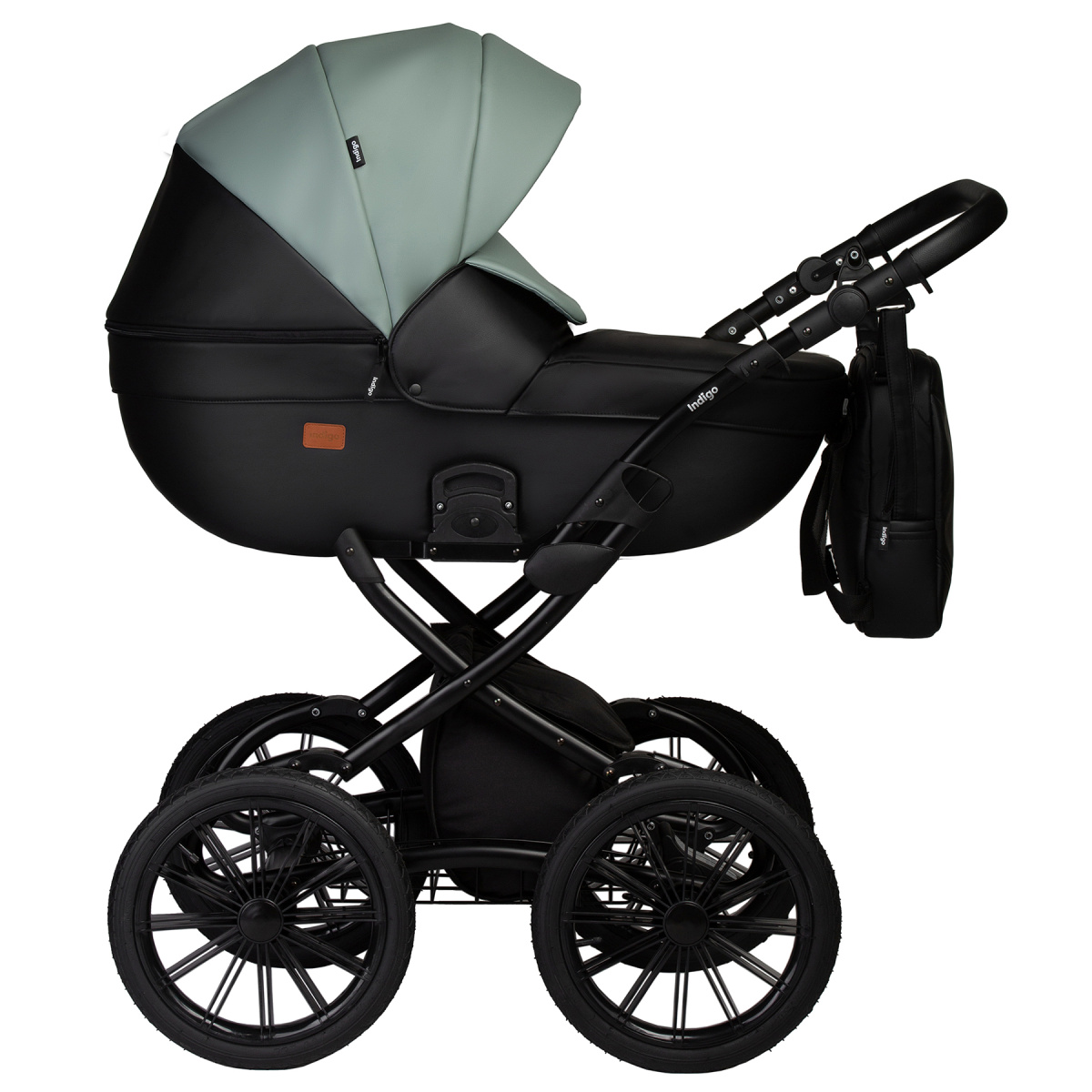 Коляска 2 в 1 Indigo MIO ECO Plus 14 - 05 (черная кожа+шалфей кожа)