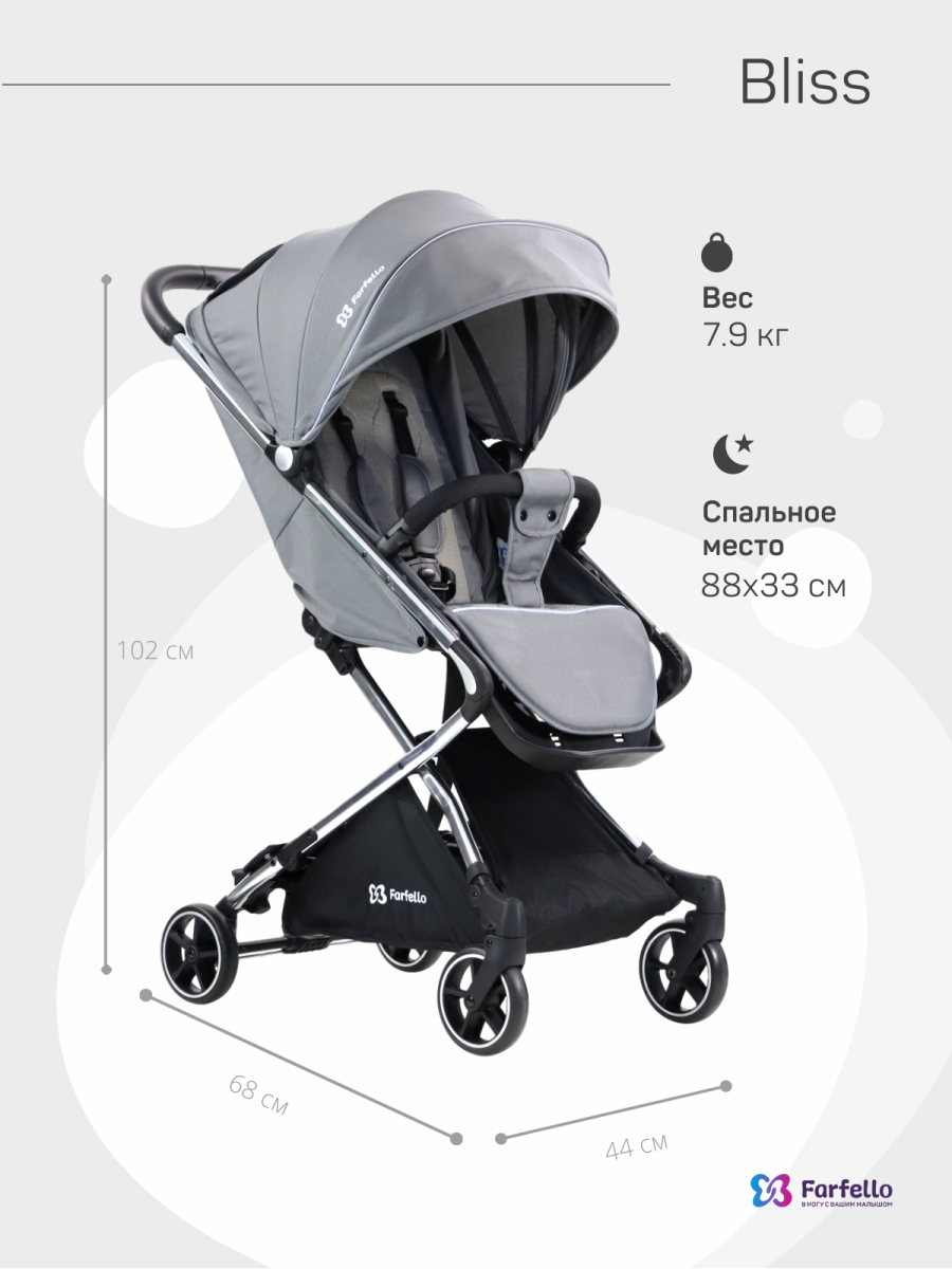 Коляска детская прогулочная Farfello Bliss (Grey/ Серый)