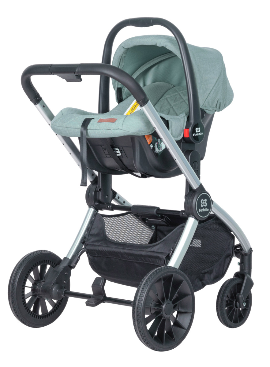 Коляска модульная 3 в 1 Farfello Baby shell BBS (BBS-33 green/зеленый/ серебро)