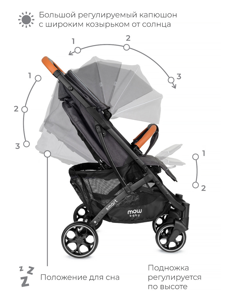Коляска прогулочная Mowbaby Smart MB101 Graphite. Цвет: Графит