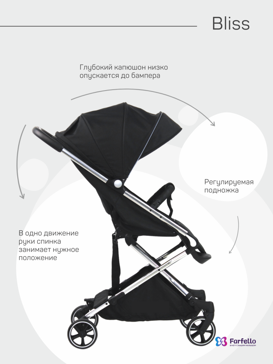 Коляска детская прогулочная Farfello Bliss  (Black/Черный)