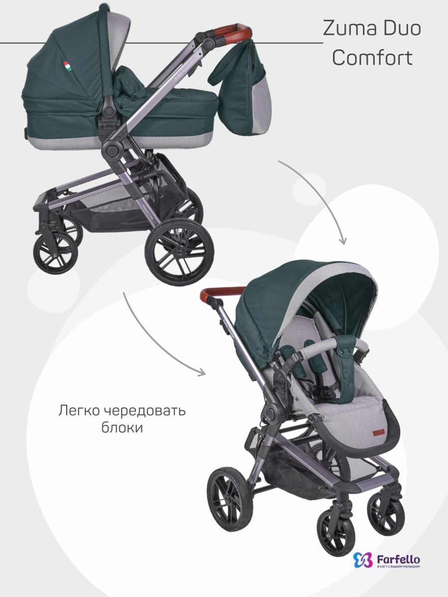 Коляска модульная 2 в 1 Farfello Zuma Duo Comfort (ZDC-12 Изумрудный)